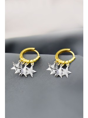 Papatya Silver 925 Ayar Gümüş Altın Kaplama Fırfırlı Yıldızlı Halka Küpe