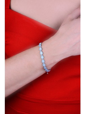 Papatya Silver 925 Ayar Gümüş Rodyum Kaplama Damla Taşlı Bileklik