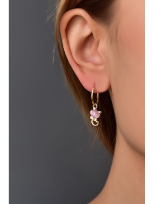 Papatya Silver 925 Ayar Gümüş Altın Kaplama Aytaşlı Kedi Halka Küpe