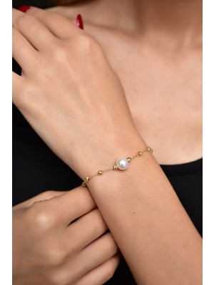 Papatya Silver 925 Ayar Gümüş Altın Kaplama Dorika Toplu Incili Bileklik