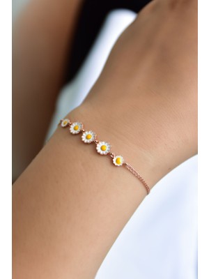 Papatya Silver 925 Ayar Gümüş Rose Kaplama Mineli Papatya Kadın Bileklik