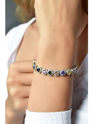 Papatya Silver 925 Ayar Gümüş Rodyum Kaplama Renkli Taşlı Kadın Bileklik