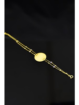 Papatya Silver 925 Ayar Gümüş Altın Kaplama Lacivert Nazar Mineli Plaka Bileklik