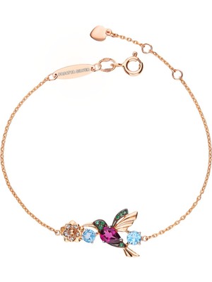 Papatya Silver 925 Ayar Gümüş Rose Kaplama Taşlı Kuş Kadın Bileklik