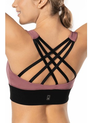 Gül Kurusu Yüksek Destekli Sırt Detaylı Kaplı Spor Sütyeni