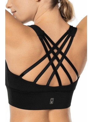 Siyah Yüksek Destekli Sırt Detaylı Kaplı Spor Sütyeni