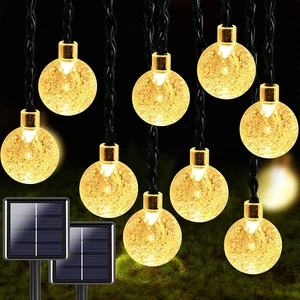 Lighthome 50 LED 7 Metre Kristal Sarı Gün Işığı Güneş Enerjili Solar Bahçe Teras Balkon Ağaç Lambası Aydınlatması