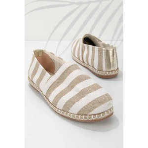Bej Çizgili Keten  Kadın Espadril K015341000