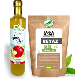 Salda Secret Beyaz Kil  Yüz Maskesi 500 gr Kil Maskesi Toz - Sarıbahçe   Elma Sirkesi 500ML