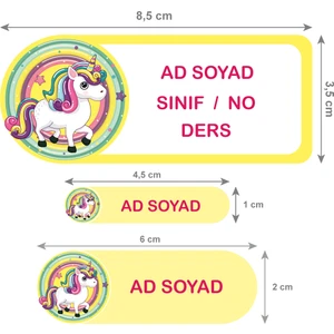 Kutu Ambalaj Okul Etiketi Defter, Kalem Sticker Unicorn 56 Adet