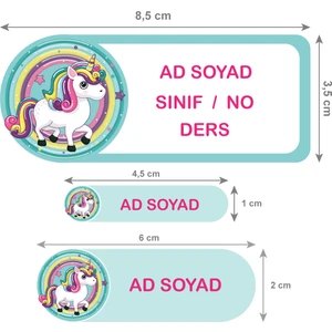 Kutu Ambalaj Okul Etiketi Defter, Kalem Sticker Unicorn 56 Adet