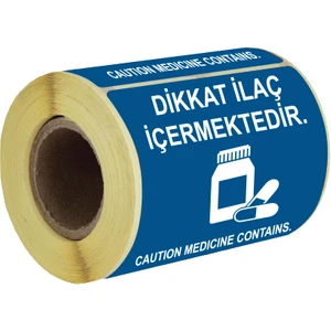 On Roll Paper Dikkat Ilaç Içermektedir Etiketi 100X100 mm 500'LÜ 1 Rulo