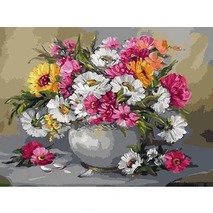 Womb Hobby Gri Vazo ve Çiçekler Sayılarla Boyama SETI40X50 cm Tuval Şasesine Gerili