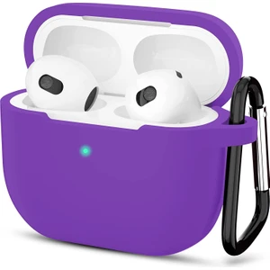Apple AirPods 3. Nesil Silikon Koruyucu Askılı Kılıf Mor