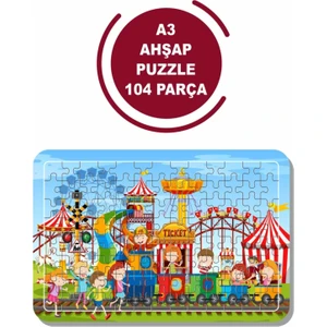 Tren ve Lunapark A3 104 Parça Puzzle, Oyuncak, Yapboz