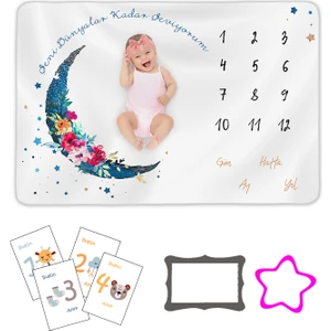 Moky Design Yenidoğan Hediyelik Bebek Anı Battaniye Seti 150 x 100 Cm, Yeni Doğan Kız Bebek Hediyesi, Anı Kartları