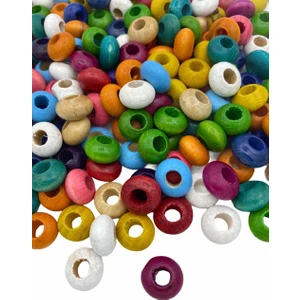 Hedef Bijuteri 8X16MM Basık Rondela Model Karışık Renkli Tahta,ahşap Boncuk (100GR,~100 Adet Boncuk)