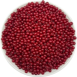 Hedef Bijuteri 4mm Üzeri Desenli Damarlı Kırmızı Cam Boncuk , Cam Takı Yapım Boncuğu (50GR,~450ADET)