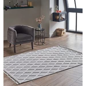 Deco Alvin 12763 Yeni  Yüksek Kalite Modern Kabartmalı Örgü Saçaklı Gri Salon Halısı