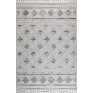 Deco Alvin 12731 Yeni  Yüksek Kalite Modern Kabartmalı Örgü Saçaklı Gri Salon Halısı