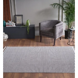 Deco Alvin 12612 Yeni  Yüksek Kalite Modern Kabartmalı Örgü Saçaklı Gri Salon Halısı