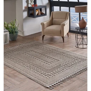Deco Alvin 12621 Yeni  Yüksek Kalite Modern Kabartmalı Örgü Saçaklı Bej Salon Halısı