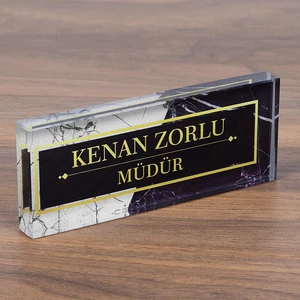 İsimlik Sepeti Mermer Desenli Kristal Masa Isimliği Ofis Masaüstü Isimlik