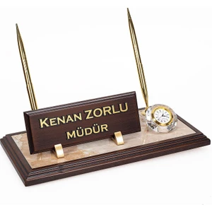 İsimlik Sepeti Mermer Zeminli Çift Kalemli Masa Isimlik Ahşap Masa Isimliği