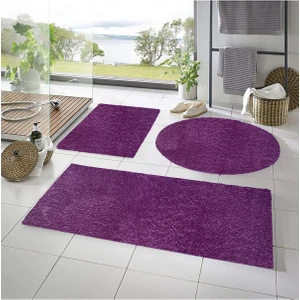 Xl Büyük Boy Banyo Paspası Üçlü Takım Lilarenk Peluş Kaymaz Taban Yıkanabilir