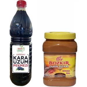 Baştan Yöresel 1300 Gram Salihli Karaüzüm Pekmezi ve 1 Kilo Konya Bozkır Çifte Kavrulmuş Tahini