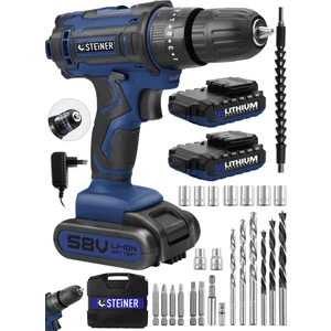Germany Technology Highline 58 V 5 Ah Darbeli Bakır Sargılı Çift Akülü Vidalama Matkap + Set