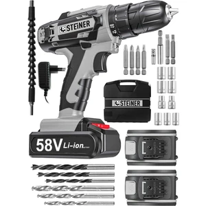 Alman V-Tech 58 V 5 Ah Çelik Motor Çelik Şanzuman Darbeli Şarjlı Çift Akülü Vidalama Matkap