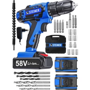 Alman V-Tech 58 V 5 Ah Çelik Motor Çelik Şanzuman Darbeli Şarjlı Çift Akülü Vidalama Matkap