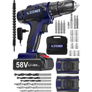 Alman V-Tech 58 V 5 Ah Çelik Motor Çelik Şanzuman Darbeli Şarjlı Çift Akülü Vidalama Matkap