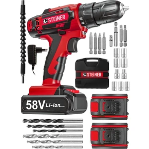 Alman V-Tech 58 V 5 Ah Çelik Motor Çelik Şanzuman Darbeli Şarjlı Çift Akülü Vidalama Matkap