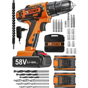 Alman V-Tech 58 V 5 Ah Çelik Motor Çelik Şanzuman Darbeli Şarjlı Çift Akülü Vidalama Matkap