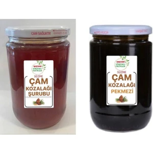 Baştan Yöresel Çam Kozalağı Pekmezi (850gr) ve Şurubu (660cc) 2li Paket