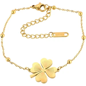 Çelik Zincir Bileklik Tek Yoncalı - Gold