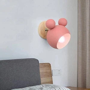 E27 Mickey Aplik Çocuk Duvar Lambası - Pembe (Yurt Dışından)