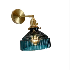 Yeşil Cam Pirinç Duvar Lambası Edebi Taze Tarzı Koridor Duvar Lambası Ayna Ön Lamba Yatak Odası Başucu Duvar Lambası   (Yurt Dışından)
