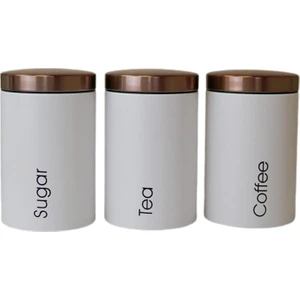 3x Çay Kahve Şeker Depolama Biderleri / Kapak Mutfak Kuru Somun Saklama Tencere Beyaz