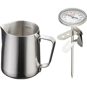 350 ml Paslanmaz Kahve Latte Süt Köpük Köpük Kabı Sürahi + Termometre