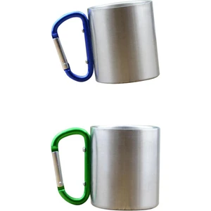 2 Yeşil ve Mavi Kamp Kupa Karabina Kilidi Metal Seyahat Bardaklar Bira 300ML