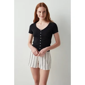 Siyah Noir Button Tişört
