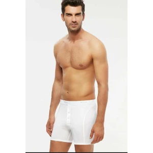 Long Çift Düğmeli Uzun Erkek Boxer - Beyaz