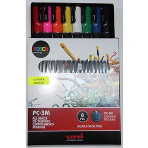 Uni Posca Pc-3m 0.9-1.3 mm Su Bazlı Boyama Markörü Seti Ana Renkler 8 Renk