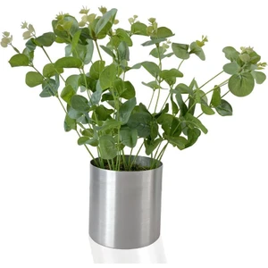 Yapay Çiçek Okaliptus Gümüş Metal Saksılı Dekoratif Süs Çiçeği