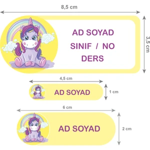 Okul Etiketi Defter, Kalem Sticker Unicorn 56 Adet