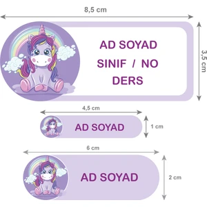 Okul Etiketi Defter, Kalem Sticker Unicorn 56 Adet