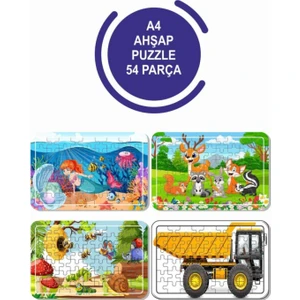 4'lü Set 54 Parça Ahşap Puzzle